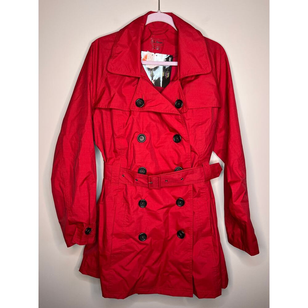 NWT LL Bean Primaloft Waterproof Christmas Red Rain‎ Jacket Trench XL 284403